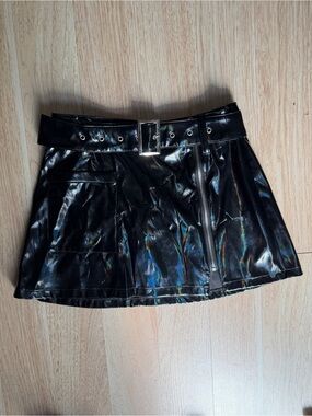 Black Faux Leather Mini Skirt with Belt